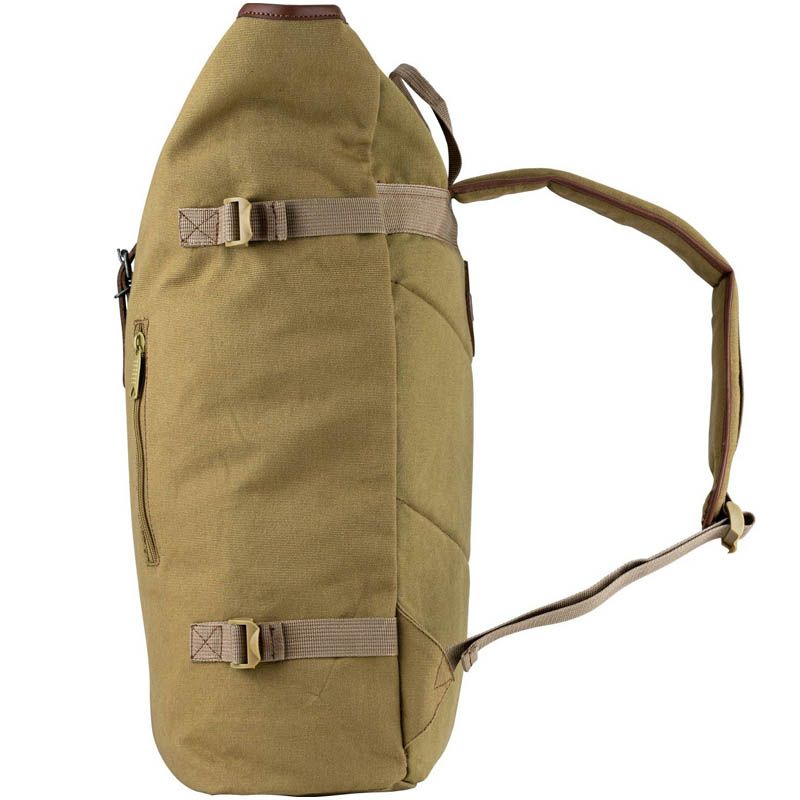 fawn brown beige cream heavy cotton canvas roll top backpack side profile